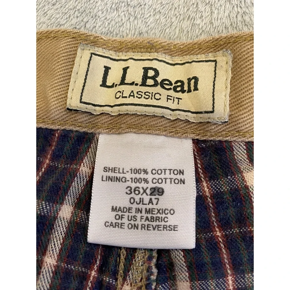 LL Bean Pants Mens 36 Beige Tan Cotton Flannel Lined Khakis Slacks 36x29
